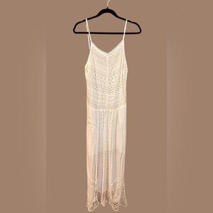 Indian Tropical Fashion White Lace Maxi Dress Size S/M